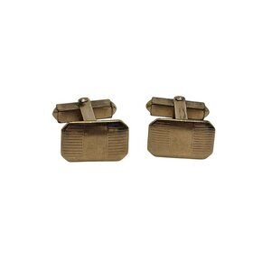 Vintage Gold Tone Cufflinks Rectangular Design Mid Century Engravable